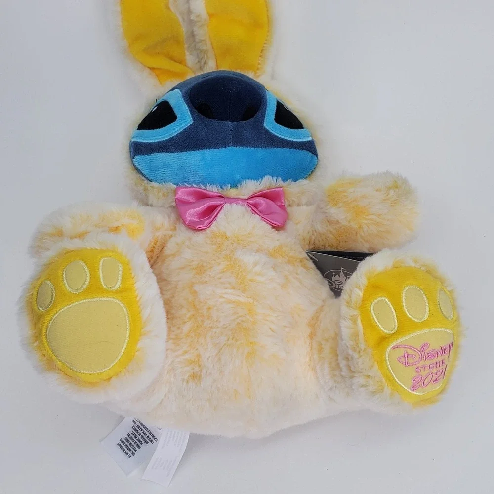 Disney Store 2021 Stitch Easter Bunny Plush Yellow Costume Pink Bow 15 Inch‎ NWT